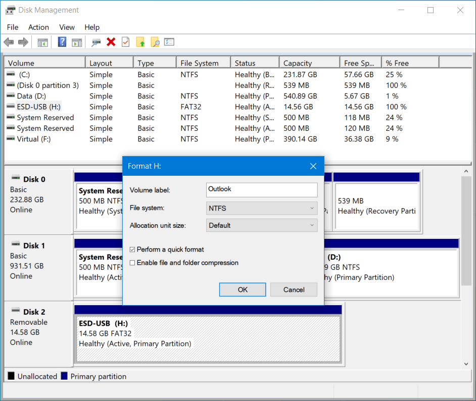 Format NTFS drive using Disk Management